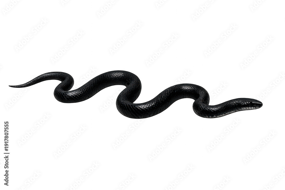 Fototapeta premium Black snake slithering, representing danger, fear, evil, and temptation, isolated with a transparent background
