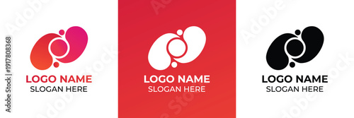Vector illustration showcasing three stylized logo variations in red, white, and black color schemes with a placeholder for a slogan.