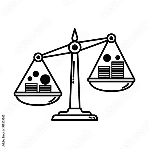 Balance Scale Weighing Coins and Circles, Symbolizing Financial Balance and Decision Making