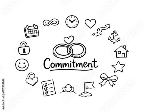 Long-term commitment. Hand-drawn doodle illustration of long-term commitment. In the middle, one slightly