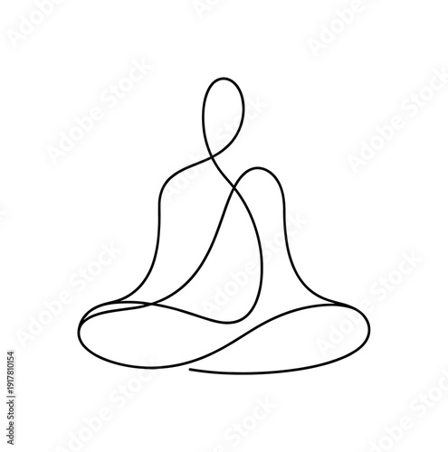 "Meditative Form". Minimalistic one-line drawing a calm abstract shape centered with generous negative space