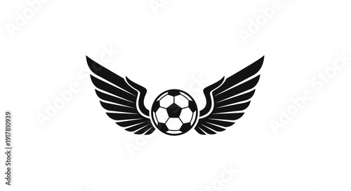Black soccer ball with wings logo.
