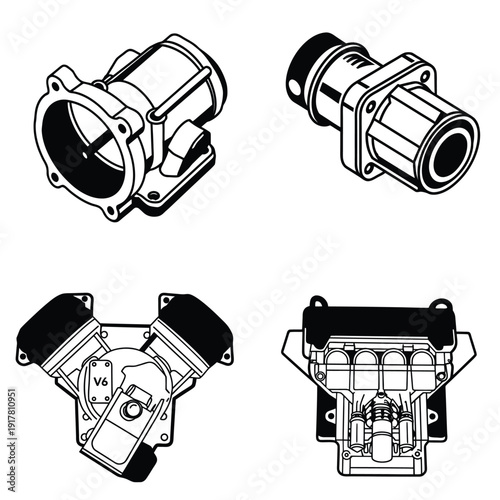 Automotive Throttle Body and Electronic Sensor Vector Set