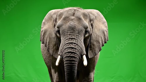 Elephant standing in front of a green screen