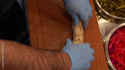 Preparing Arabic Shawarma Wrap – Traditional Middle Eastern Food Preparation