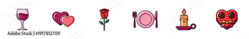 Romantic date and Valentine's Day icons on a white background