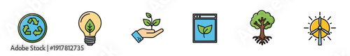 Set of colorful eco-friendly and renewable energy icons on white