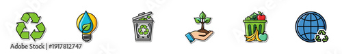 Set of colorful eco-friendly and sustainability icons on white