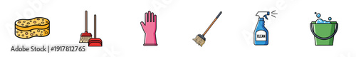 Set of colorful house cleaning and sanitation icons on white