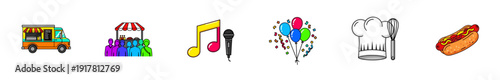 Street food and festival event icons on a white background
