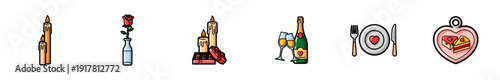 Romantic date and Valentine's Day icons on a white background
