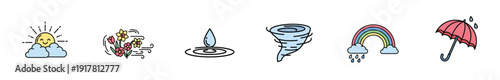 Set of colorful weather and meteorology icons on a white background