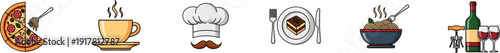 Set of colorful culinary and restaurant icons on a white background