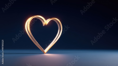 Heart Shape Light Glow on Dark Background, Artistic Illustration of Love Symbol, Romantic Concept, Beautiful Warm Colors for Valentine's Day and Celebrations