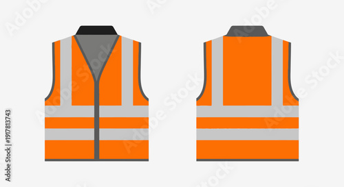 Orange safety vest front and back view illustration.