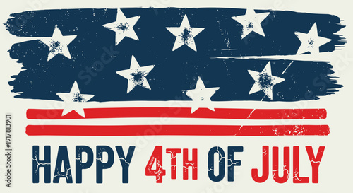 American flag design with Happy 4th of July text, vector illustration