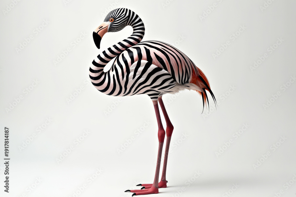 Obraz premium Zebra Flamingo Studio Portrait. Bold Surreal Animal Design