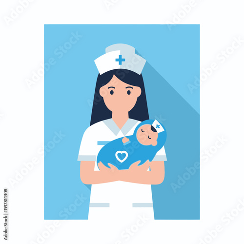 A Nurse Holding a Newborn Baby: Illustrative Depiction of Maternity and Caregiving