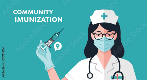 Community Immunization Depicted By A Medical Professional Injecting A Syringe Vaccination