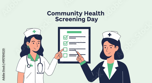 Community Healthcare Professionals Illustrating Health Screening Checklist And Awareness Campaign