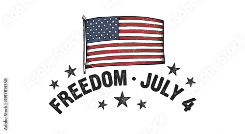 Patriotic American flag icon with freedom and July 4 text, stars. Vector illustration for Independence Day.