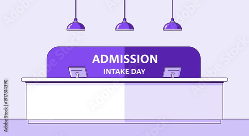 Admissions Office Interior Illustration Depicting Intake Day with Monitors and Lighting