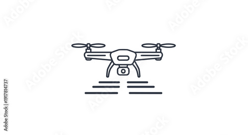 An outline icon depicts a modern agricultural drone in flight representing technology and precision farming, Generative AI.