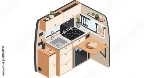 Overhead View of Modern Kitchen Interior Design.