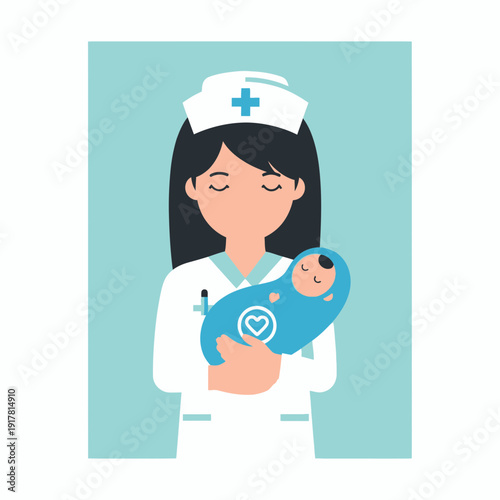 Caring Nurse Holding a Newborn Baby, Illustrating Compassion and Infant Healthcare with Gentle Touch