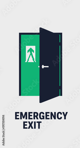 Conceptual Illustration of An Open Emergency Exit Door With Distinctive Vector Design Elements