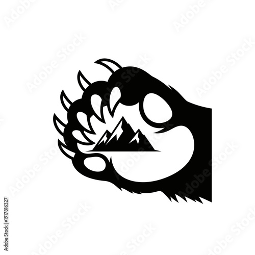 Bear Claw Holding Mountain Landscape Logo Symbol