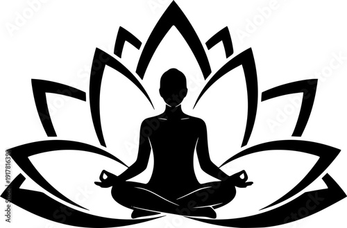 Yoga Lotus Position Silhouette - Zen Meditation and Mindfulness Wellness Vector