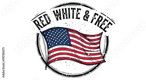 American patriotic icon with flag and text, Red White & Free, isolated on transparent background