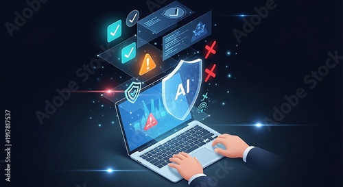 Wallpaper Mural Businessman working with AI security shield on laptop Torontodigital.ca