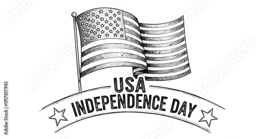 USA Independence Day banner with American flag, vector illustration for patriotic celebrations.