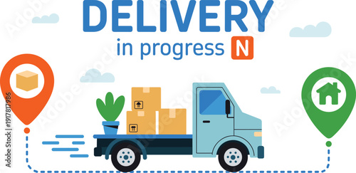 Delivery in progress concept illustration showing courier truck package shipping logistics transport tracking service route online order distribution system