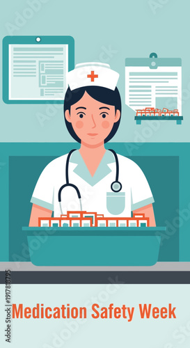 Dedicated Healthcare Professional With Stethoscope Holding Medications During National Safety