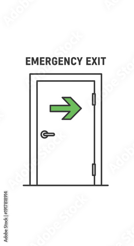 Depicting an Emergency Exit Door and Directional Arrow for Evacuation and Safety Protocols