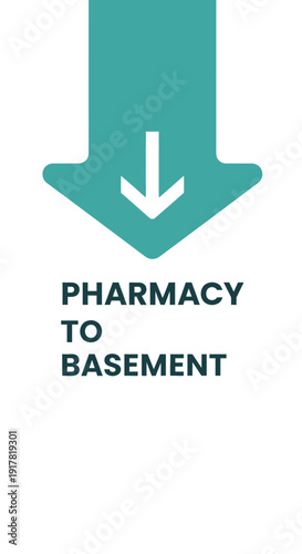 Directional Arrow Indicating Pharmacy Access To Basement Level For Medical Needs And Supplies