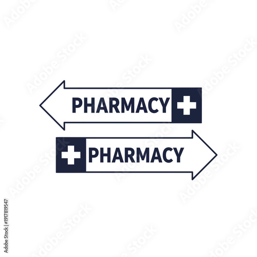 Directional Pharmacy Arrows Indicating Healthcare Accessibility and Pharmaceutical Services