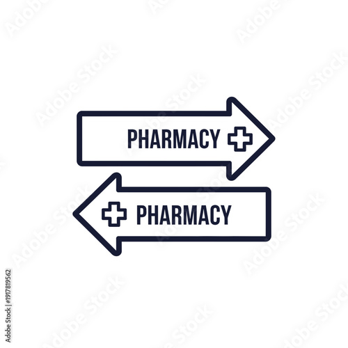 Directional Pharmacy Arrows Indicating Locations and Medical Assistance with Simple Design