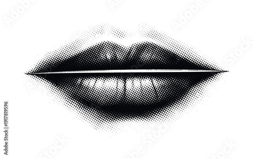 A human mouth sealed with a thin straight line resembling a blade across the lips, reduced to a stark graphic