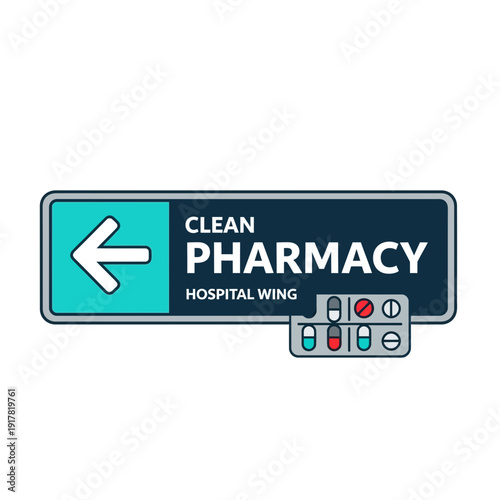 Directional Sign Depicting Clean Pharmacy and Healthcare Services In Hospital Wing Setting