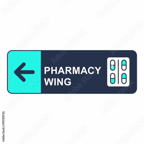 Directional Pharmacy Wing Sign Indicating Navigation, Medicine, and Healthcare Guidance