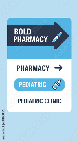 Directional Sign Illustrating Pediatric Clinic and Pharmacy Services in Modern Design