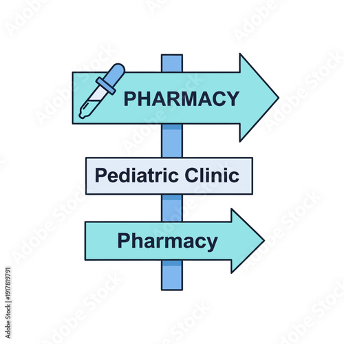 Directional Sign for Pediatric Clinic and Pharmacy Featuring Medical Dropper, Clear Guidance