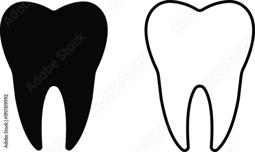 Black flat line teeth vector set collection group with dental tooth silhouette and outline icons, medical healthcare dentistry symbol isolated on transparent background, editable minimalist design
