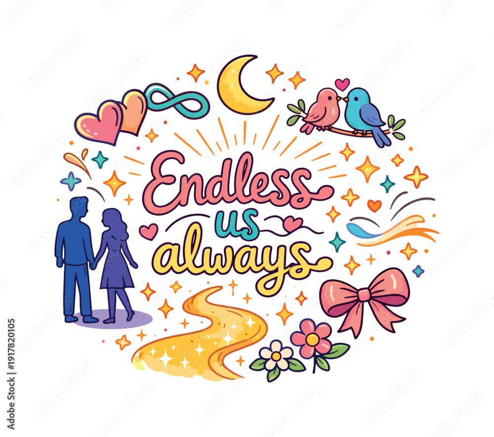 Fototapeta premium Endless Love Illustration. Endless us always. Hand drawn illustration of Endless us always. intertwined hearts