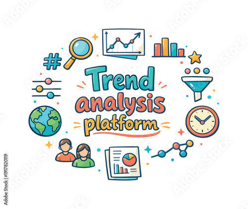 Trend analysis platform. Hand drawn illustration of Trend analysis platform. analytics