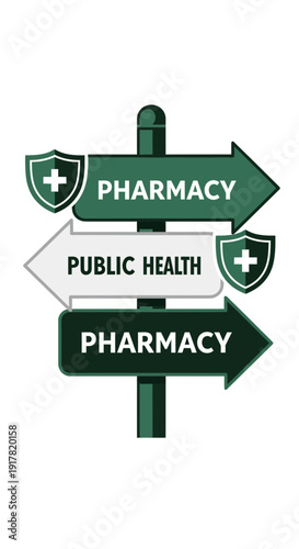 Directional Signpost Indicating Pharmacy and Public Health Services for Healthcare Information